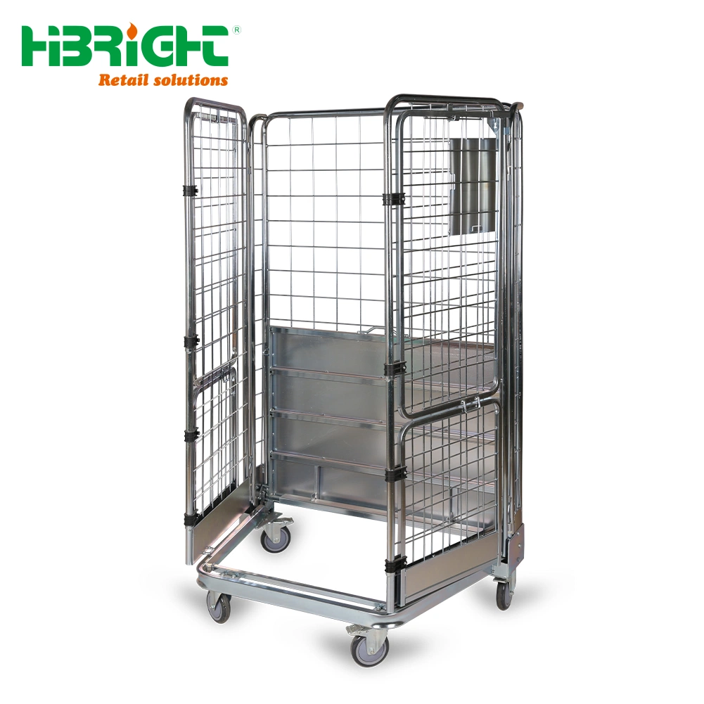 Four Doors Wire Mesh Metal Nestable Roll Container for Transporting