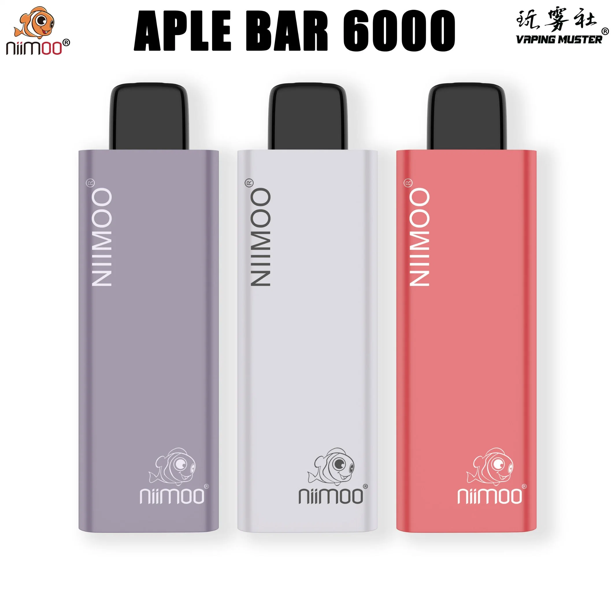 Niimoo Aple Bar 6000puffs Disposable Cigarette VAPE Pen con 500mAh Vaporizador de carga tipo C.