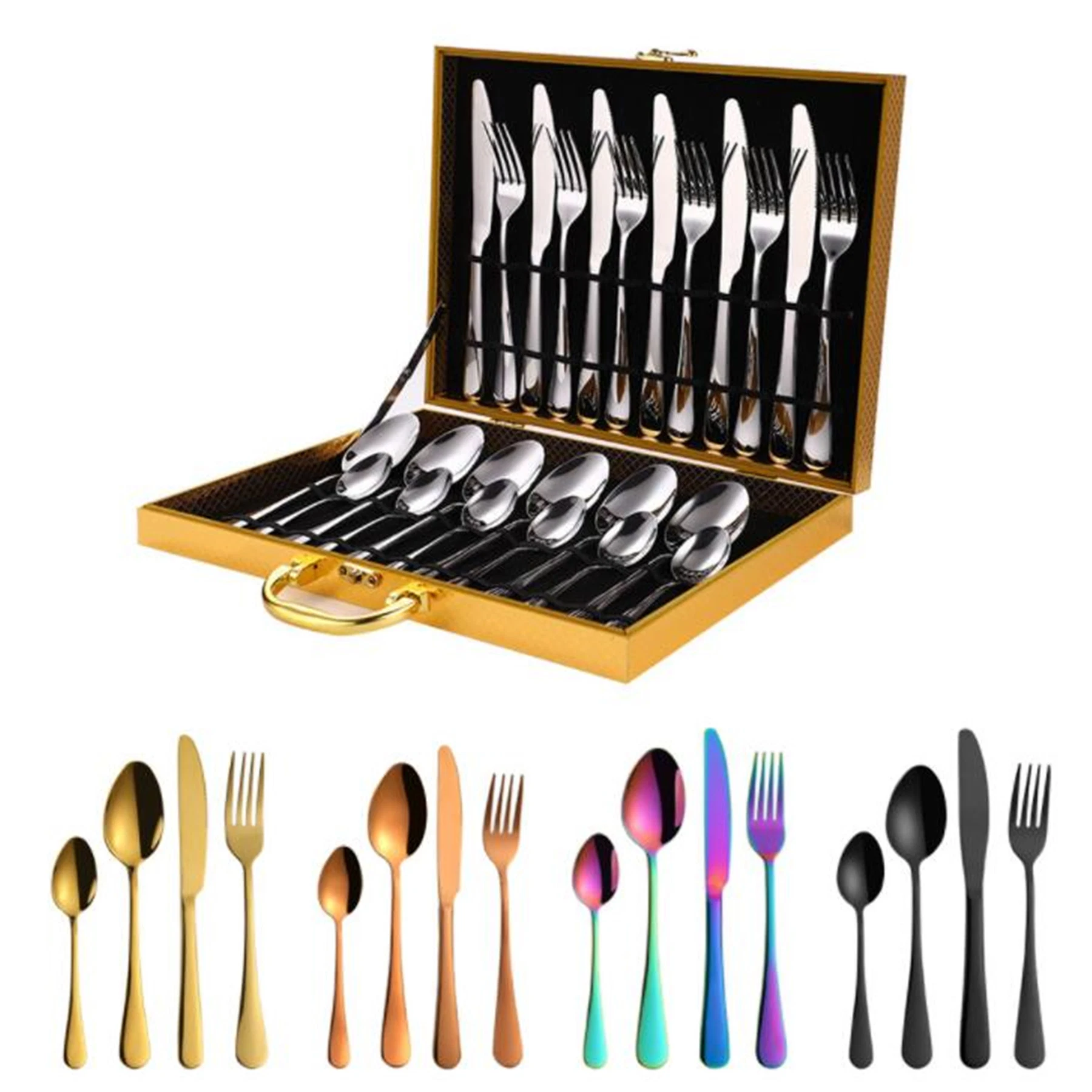 Tenedor cuchara cuchillo Dinnerware Sets 24pcs Luxury Party Flatware Gold Acero inoxidable chapado