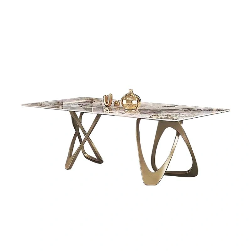 Luxueux ensemble de meubles de salle à manger en marbre or métallique Table à manger Pour la cuisine