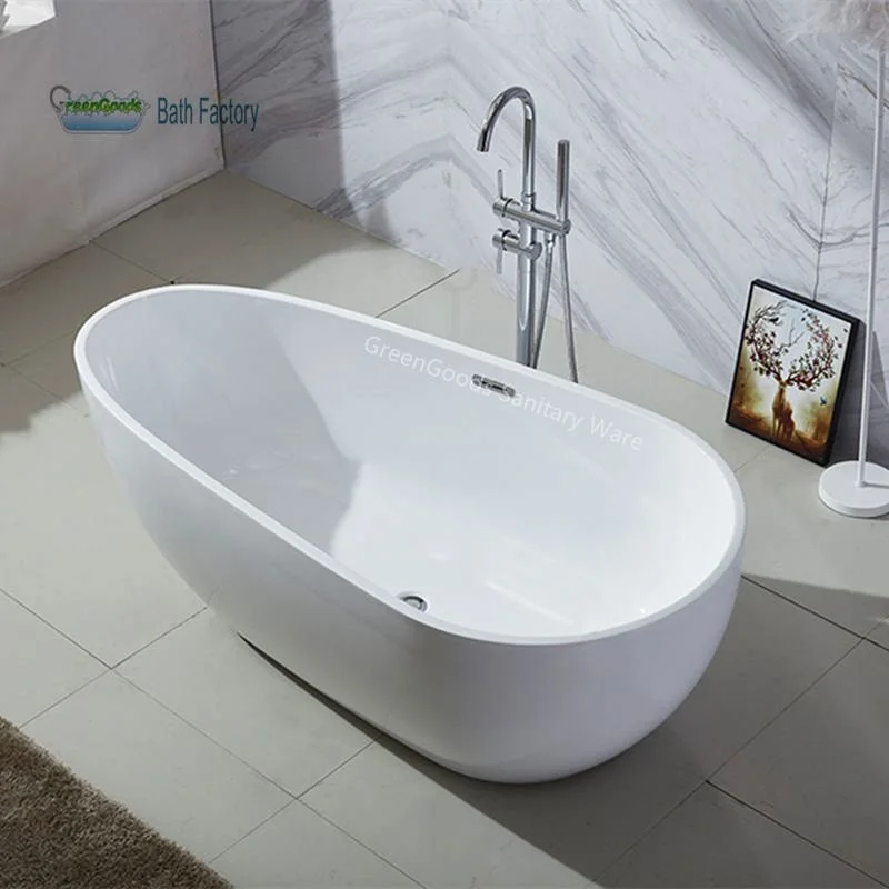 Modern USA New Standard Height Dimension Oval Shape Free Standing Acrylic One Person Bath Tub Soaking Freestanding Bathtubs