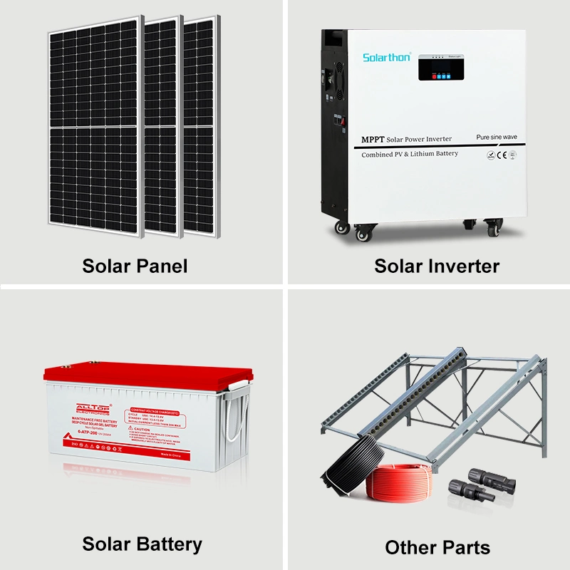 Ensemble complet Tout-en-un Onduleur hybride solaire 5 kW sur système de panneaux solaires en réseau hors réseau Système d'énergie solaire photovoltaïque monté au mur de 3500 W pour la maison.