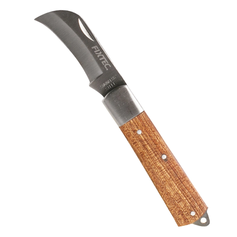 Fixtec Folding Wooden Handle Stainless Steel Garden Knife Plant Fruit Grafting Knife Electrician Insulation Knife