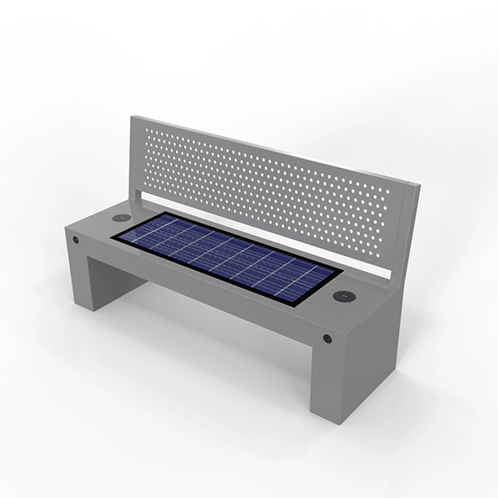 Outdoor-Parkbank aus Edelstahl mit Solarpanel-USB-Ladefunktion Angezeigt