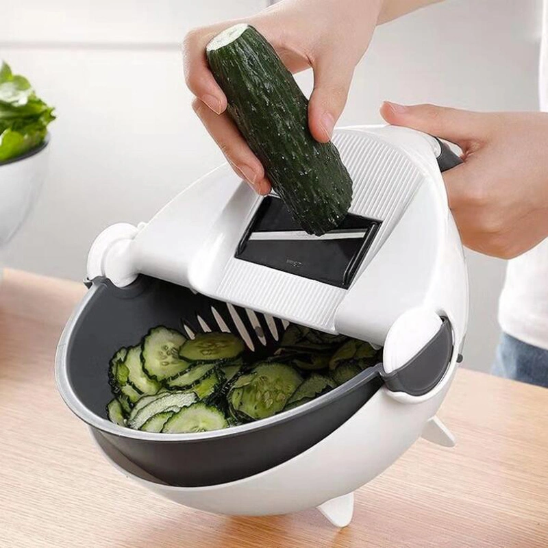 9-in-1 Multifunction Cutter with Drain Basket Magic Rotate Vegetable Cutter Portable Slicer Chopper Grater Esg11971