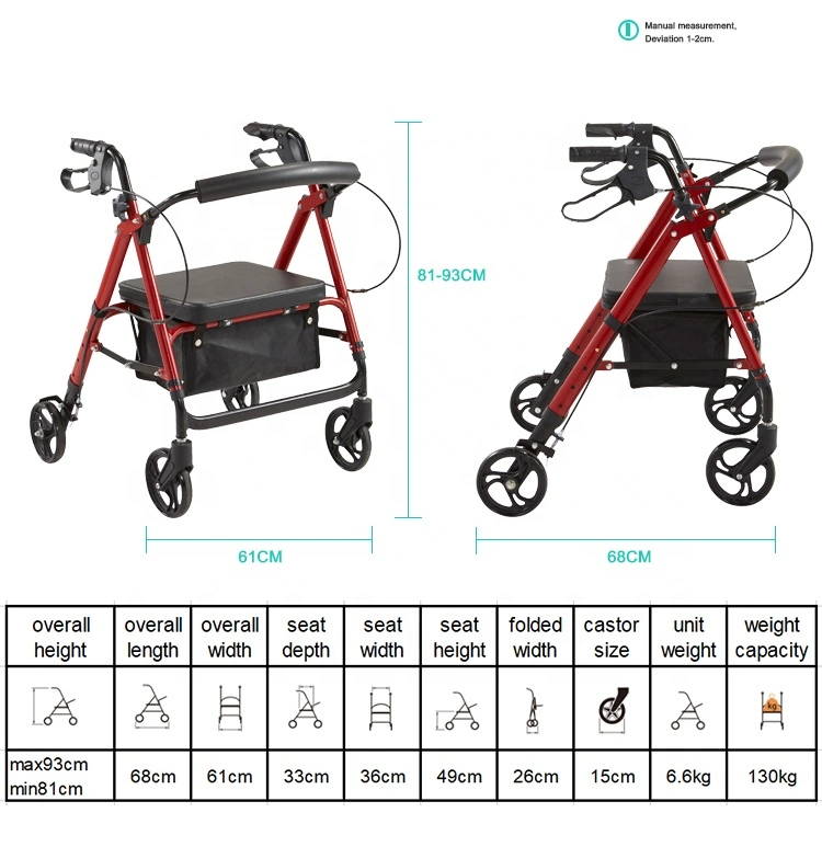 Ménage Rollator multifonctionnelle en alliage aluminium Walker avec sac de rangement pour les personnes âgées