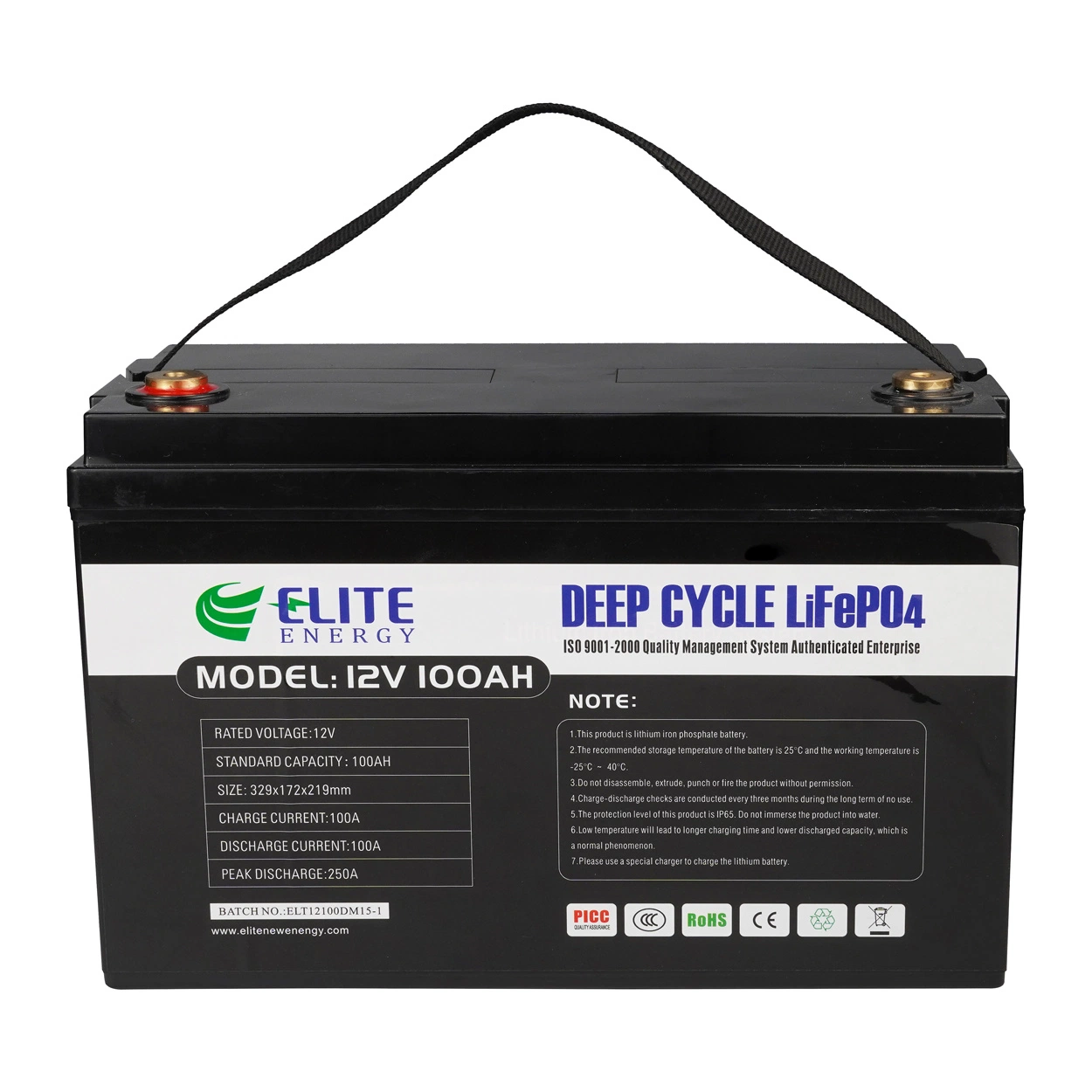 Batería de ión litio de ciclo profundo Elite de alta corriente de carga 200A litio Batería 12V 100ah LiFePO4 batería