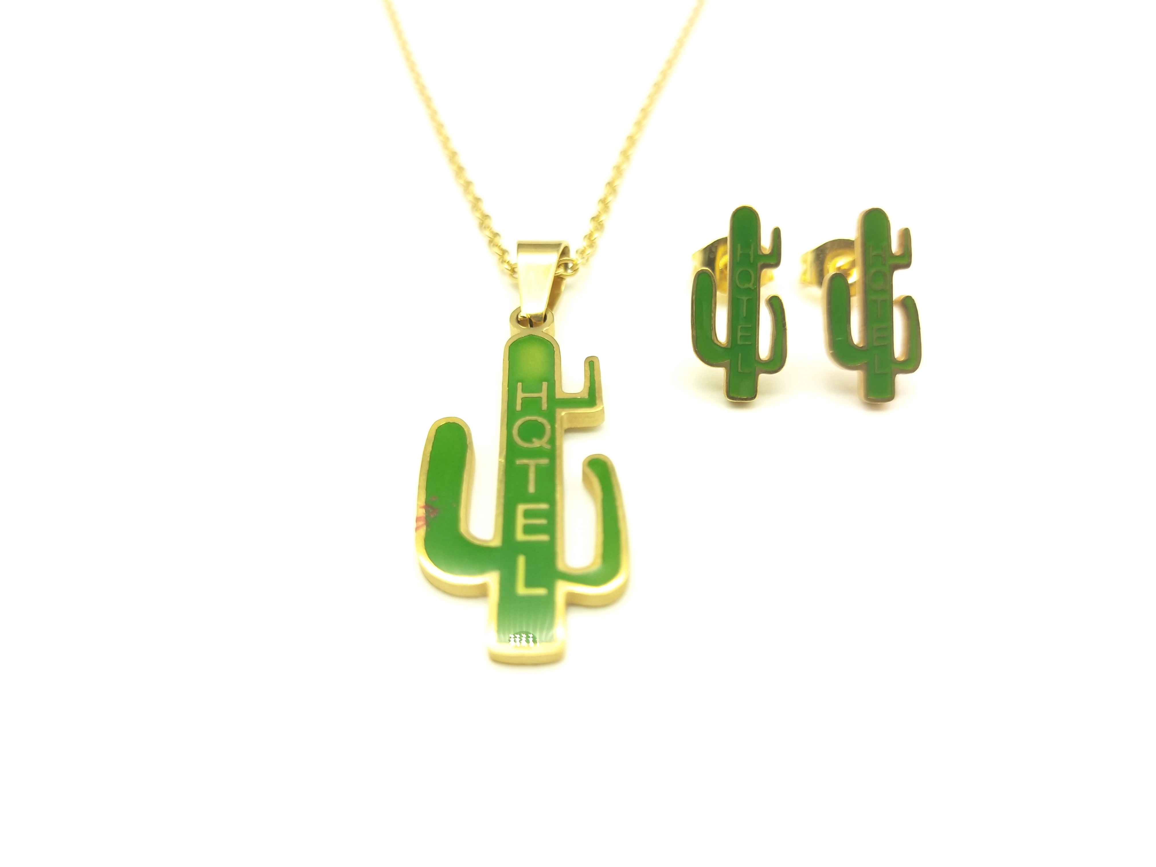 2023 Wholesale/Supplier New Fashion Gold Plated Colorful Cactus Stud Earrings Necklace Jewelry Set for Women