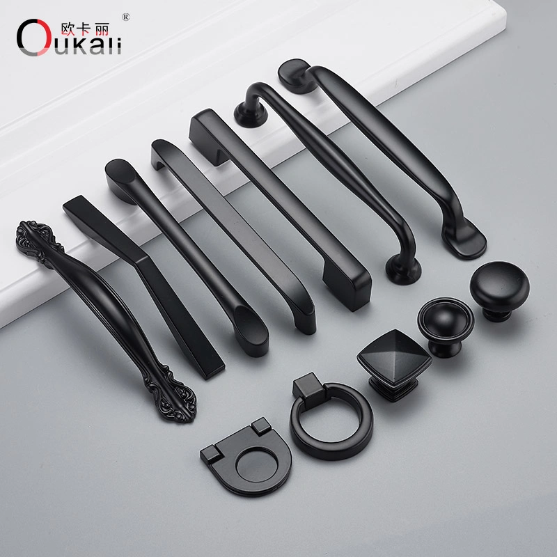 High quality/High cost performance  Matt Black Zinc Alloy Solid Handles and Knob for Cupboard, Door, Drawer, Cabinet, Kitchen