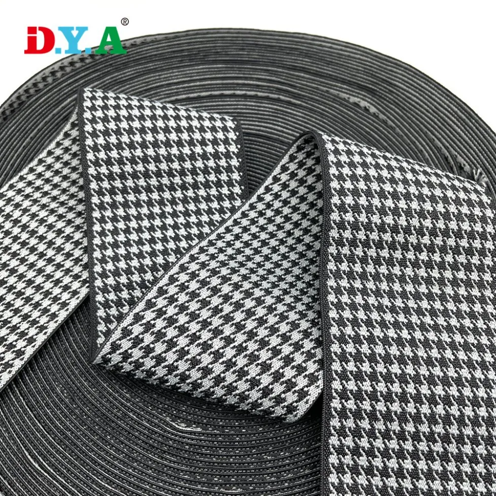 Ширина 8 см с возможностью горячей замены продажи шаблона Houndstooth жаккард полиэстер эластичную ленту для обувь/Челси загружается/одежды