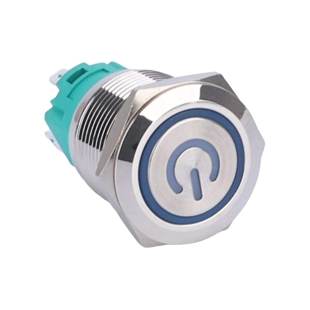 LED Illuminated Push Switch 19mm Self Lock Start Button with Lighted Power Logo
