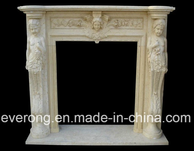 Tallado detallado Classic blanco/amarillo/beige de piedra de mármol barata chimenea Mantel