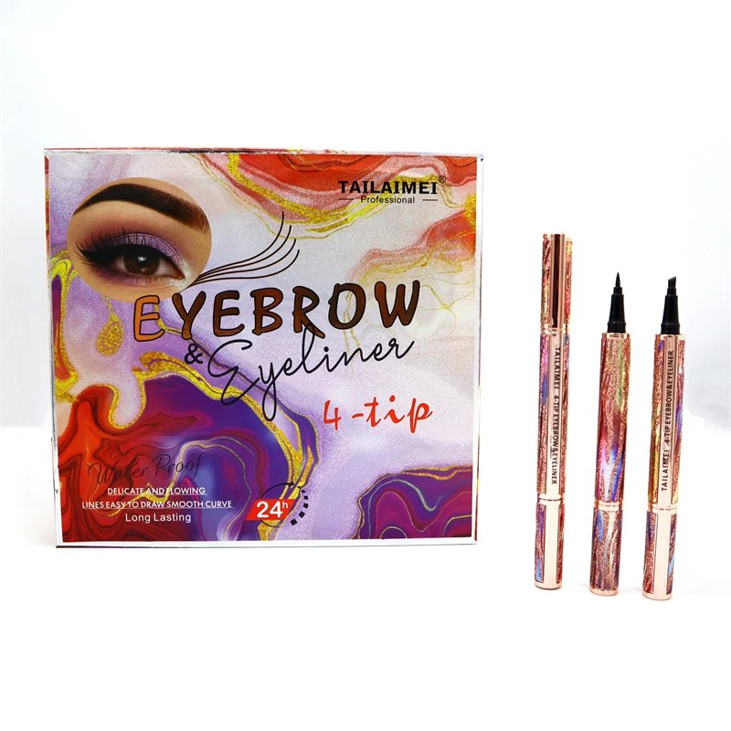 Tailaimei Supplier 24 Hours Waterproof Fork Tips 2 in 1 Eyebrow Eyeliner Pencil Long Lasting Eyebrow Black Eyeliner