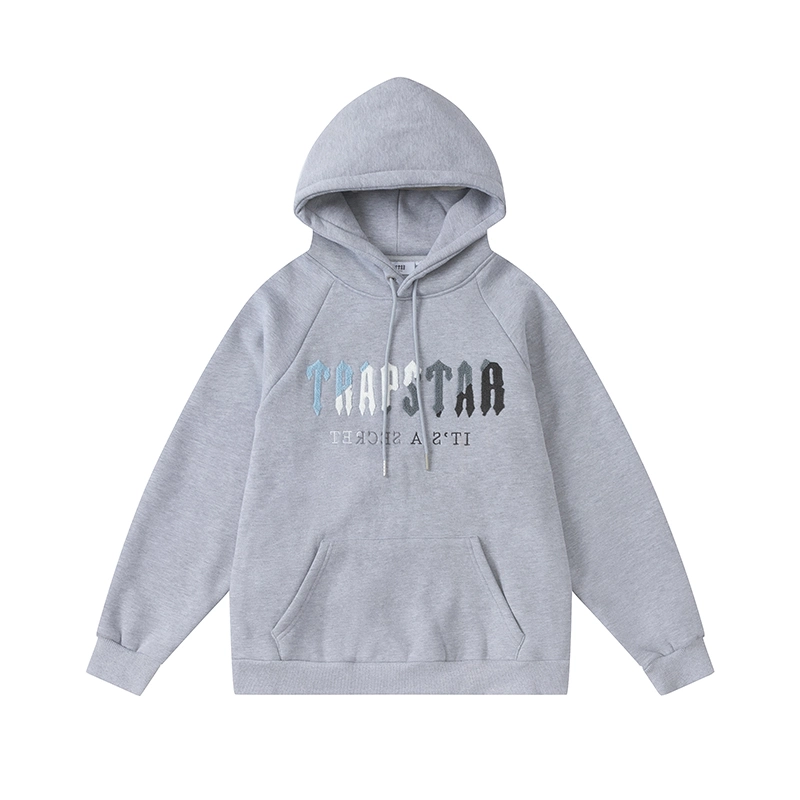 Hooded Gray and Black Two-Piece Men Tracksuits Brand Logo Blue Gray Towel Embroidery Hoodies and Pants Fashion Leisure Sportswear