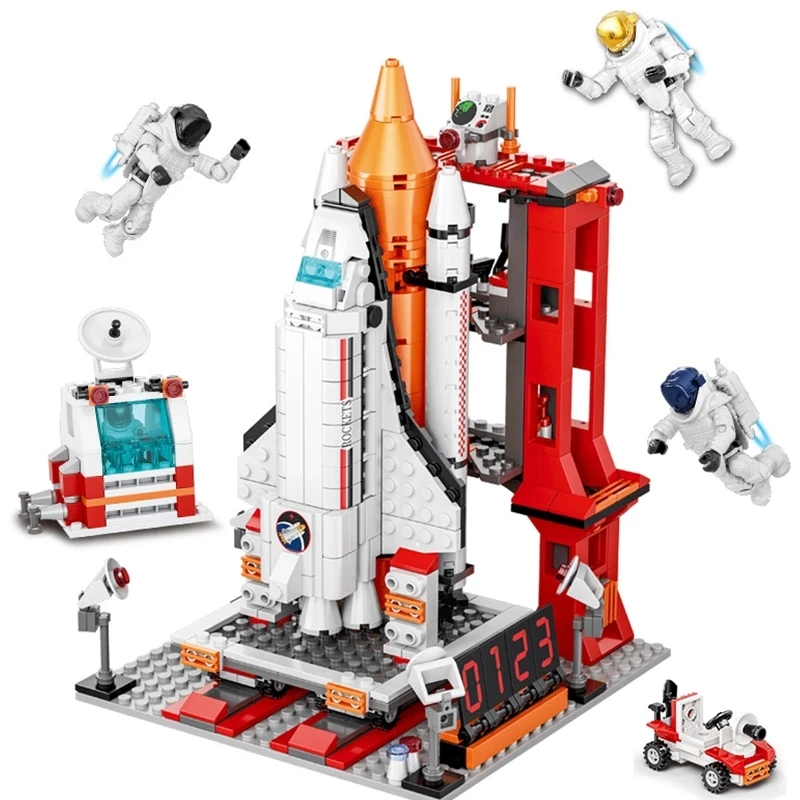 909PCS Ciudad Aeroespacial Rocket Launch Center Arquitectura Astronaut Figures Toys Kids Toys ladrillos educativos bloques de construcción bloques de juguetes para niños