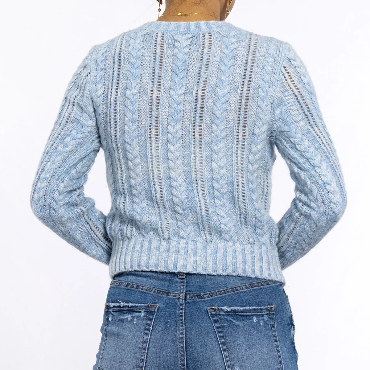 Mode Herbst Blau Mullet Strickoberteil Damen Pullover Strickmode Pullover