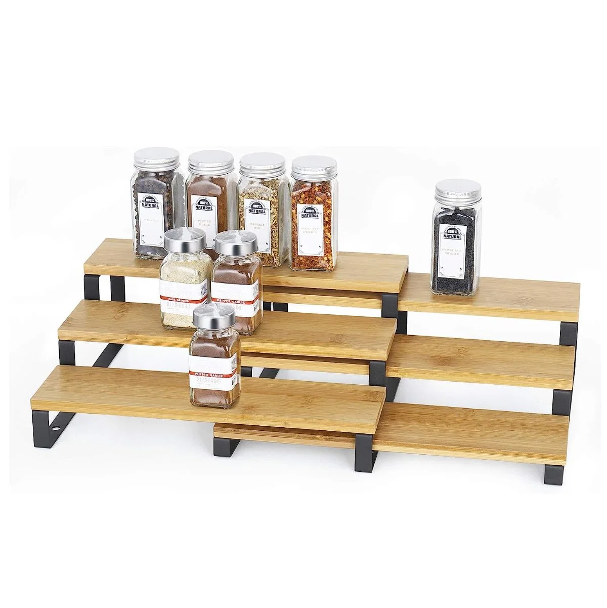Cabinet Countertop Organizer 3 Tier Bamboo Expandable Step Display Shelf Spice Rack