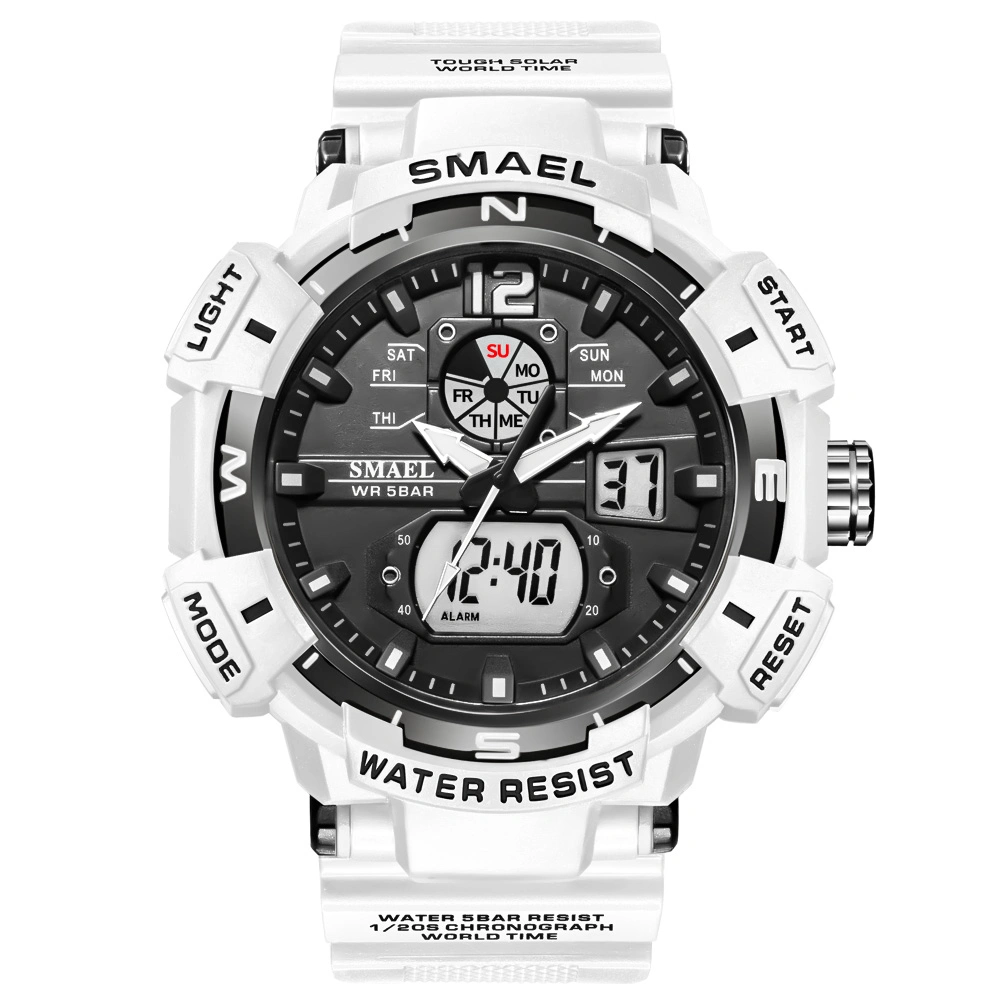 Color blanco reloj analógico-digital multifuncional de la correa de caucho de silicona relojes deportivos