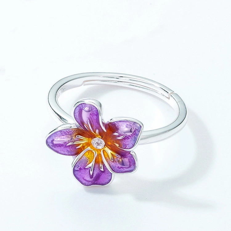 Ensemble de bijoux en argent sterling 925 à fleurs violettes artisanales émaillées