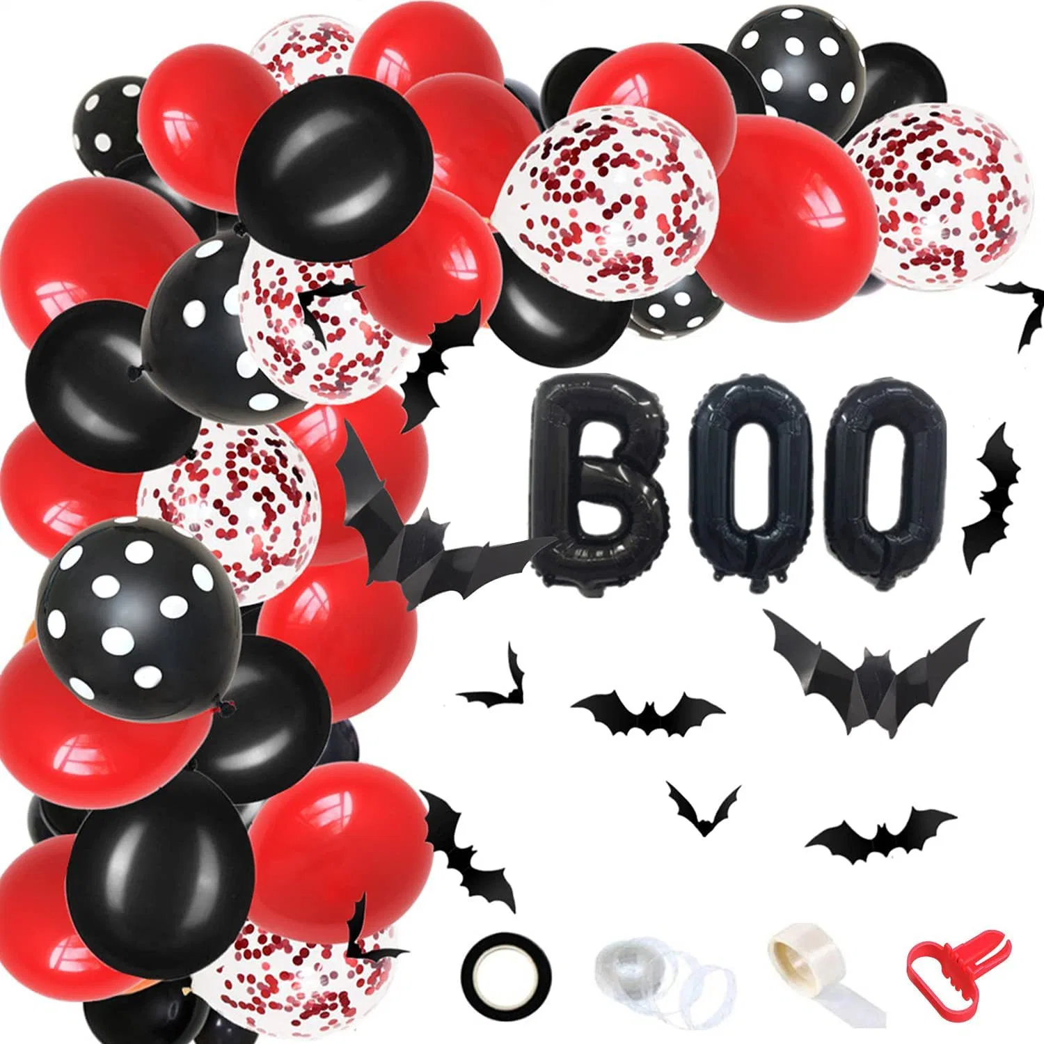 Party Halloween Latex Balloon Set Arch Garland Kit Hanging Swirls Skull Bat Foil Balloons Confetti Balloons Bat Stickers Favors Party Supplies