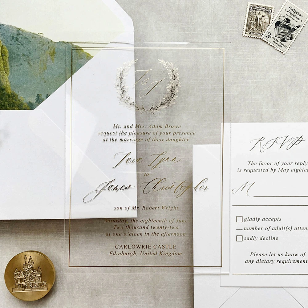 Custom Design UV Printing Acrylic Banquet Birthday Invitation Wedding Card
