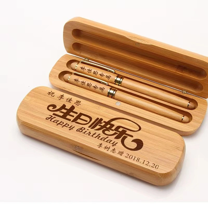 Stationery & Office Accessories Portable Customized Logo Gift Wooden Pen Set Promotion Bamboo Pen Box