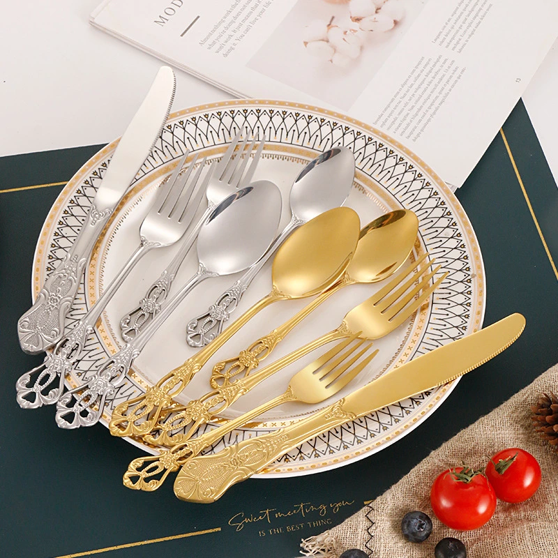 Luxury Court Golden Hollow Handle Cutlery Stainless Steel Dinnerware