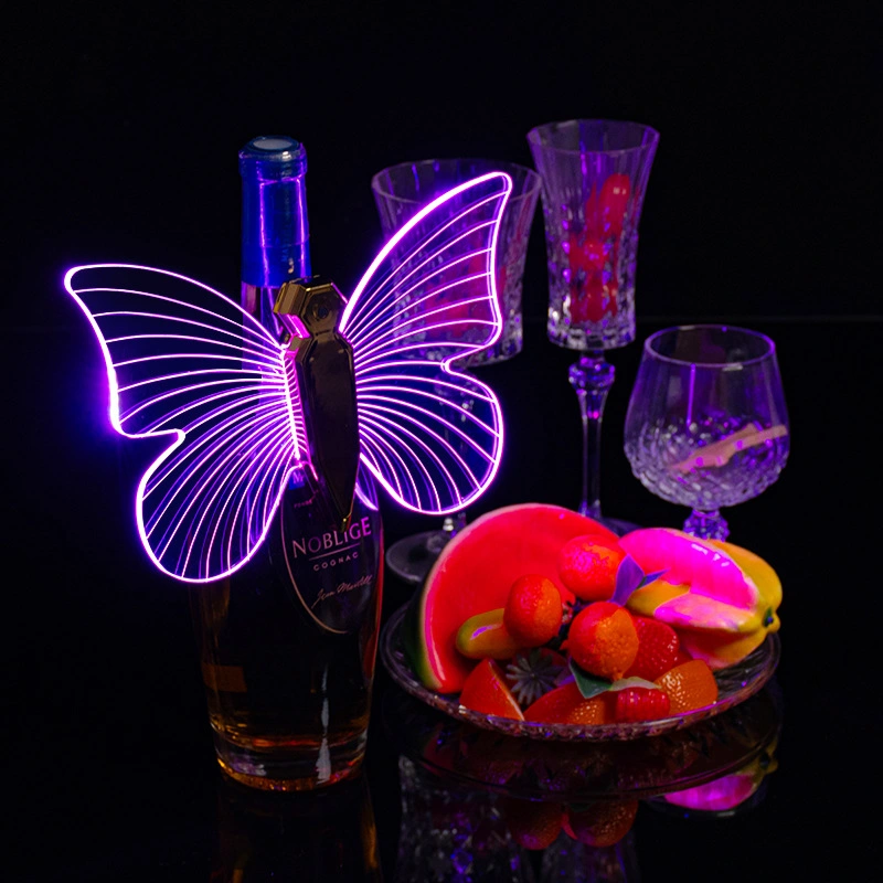 Garrafa de champanhe LED Topper Light Butterfly brilhante vinho garrafa de casamento Artigos de festa decorativa