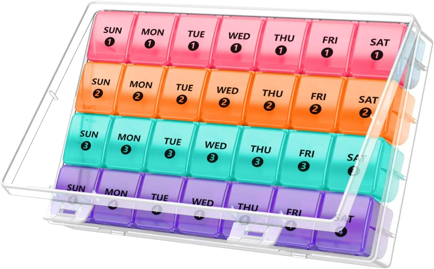 Organizador de la Píldora mensual XL 1 vez al día, 4 semana el caso de la Píldora compartimentos, Organizador de la vitamina semanal extra grande, la medicina Contenedor de píldora diaria Keeper