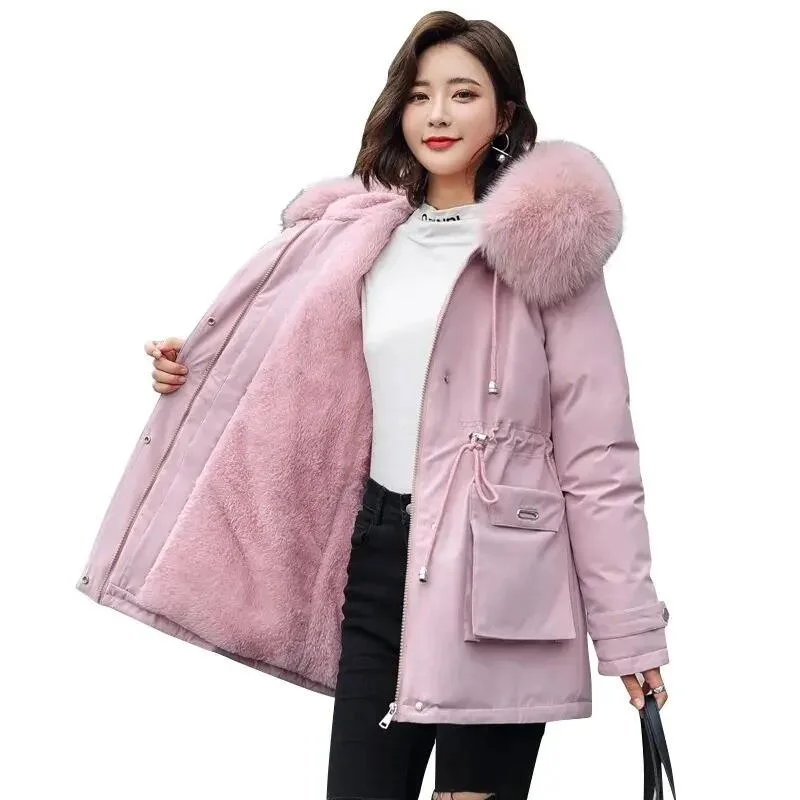 Winterjacke Warm Pelz Kragen Dick Mantel Damen Lange Kapuzen Parkas Damenjacke Kleidung Schneebekleidung Mantel für Frauen