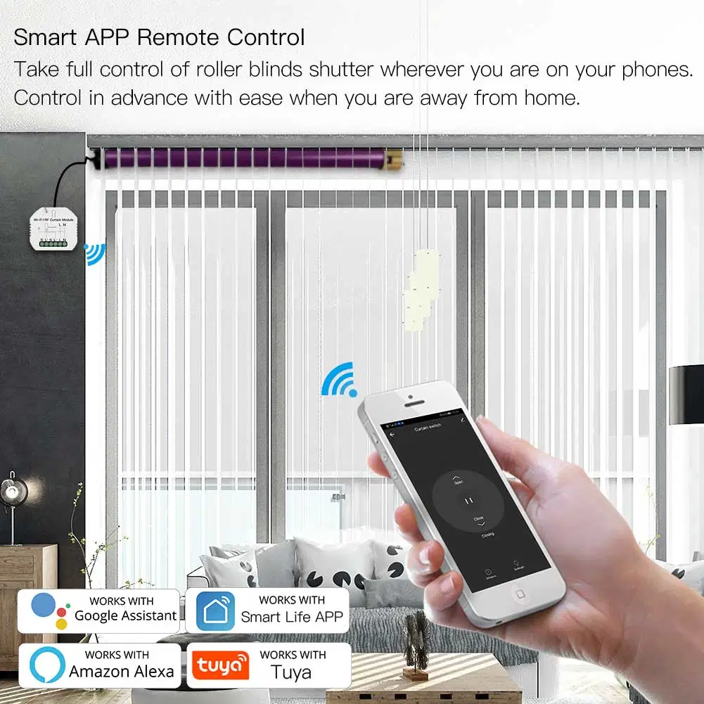 Smart Home Curtain Switch Module WiFi RF433 Smart Life/Tuya Alexa Acho Wireless Remote Control Relay Electric Curtain Tubular Motorized Roller Blinds Shutters