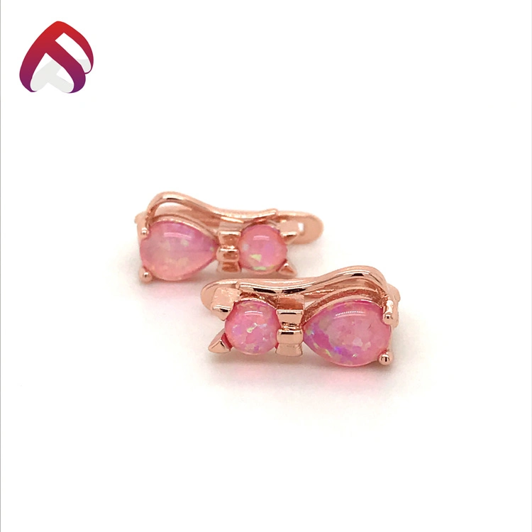 Schöne Opal Schmuck 925 Silber Rosa Opal Tier Katze Design Ohrring Damen Accessoires (ER86578)