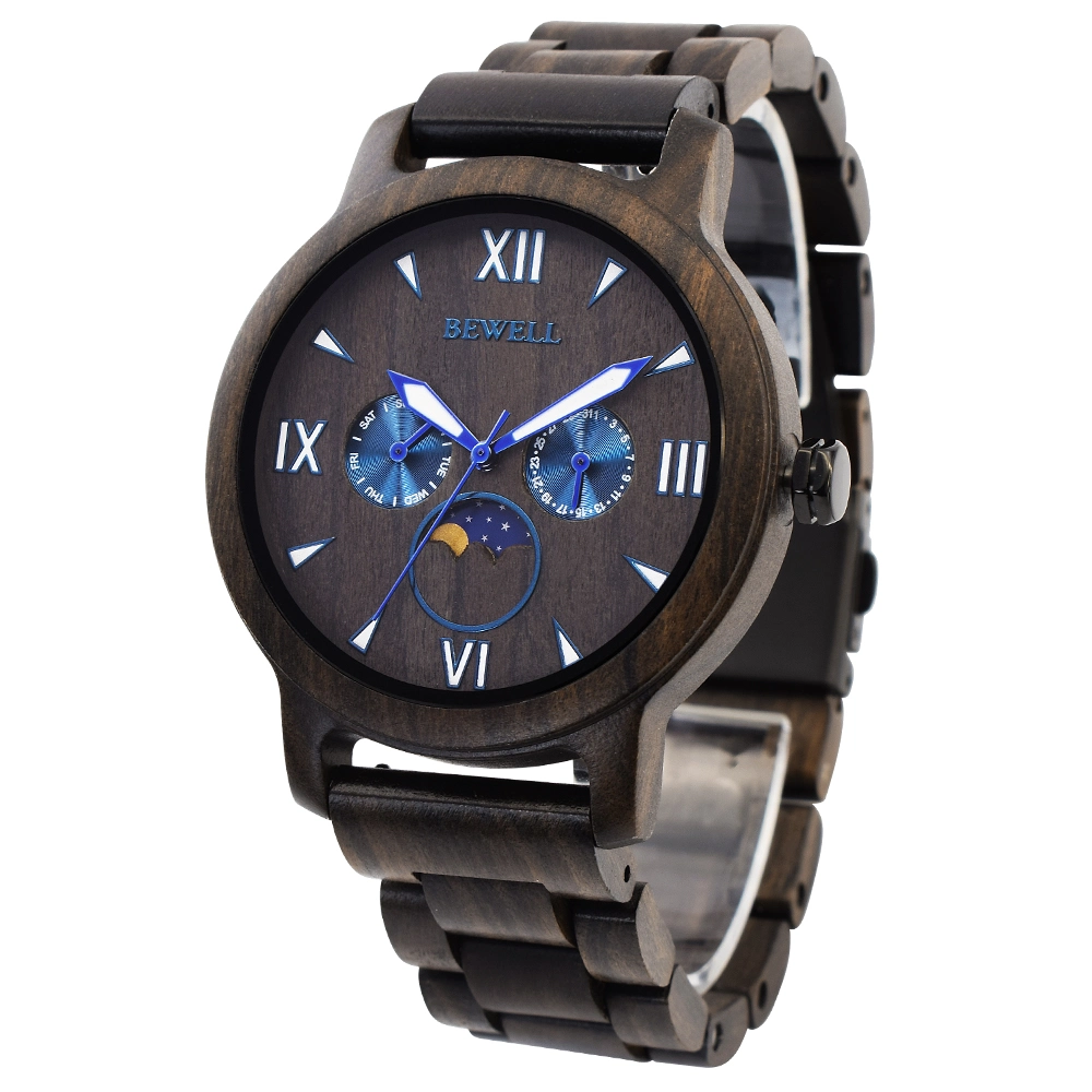 Custom New Design Fashion Black Sandal Men Day&Night Display Wood Watch