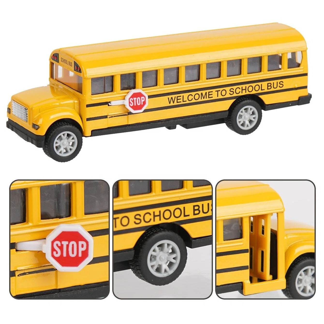 Schulbus Spielzeug für Kleinkinder, die Cast Pull Back Autos Yellow Bus Play Fahrzeuge mit Pull Back Mechanismus und Türen öffnen