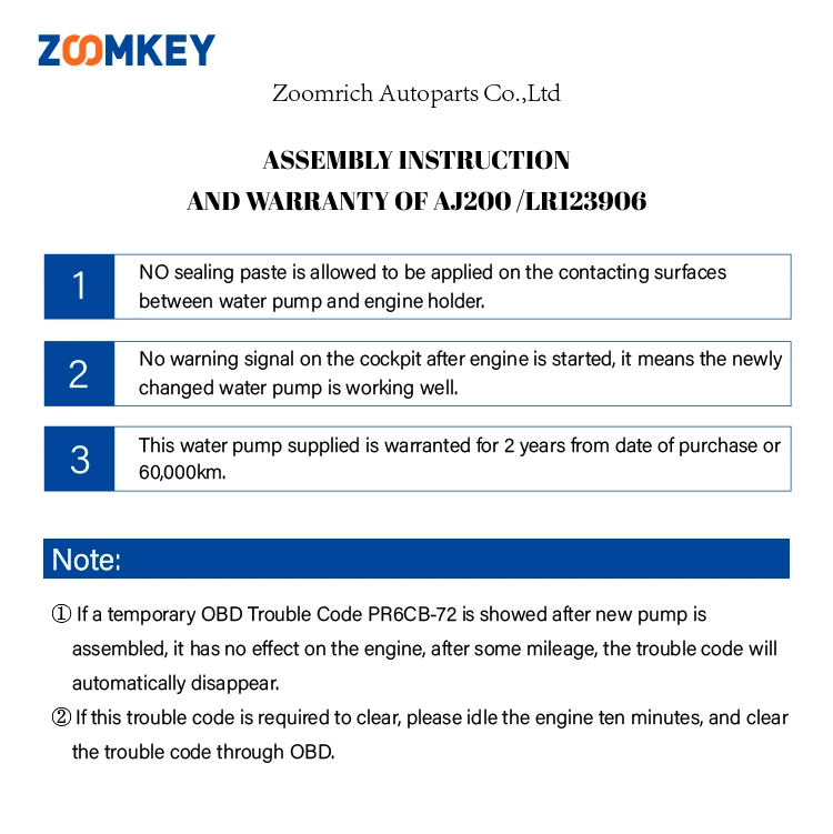 Zoomkey Motor Kühlsystem Wasserpumpe geeignet Lr123906 für Land Rover und Jaguar