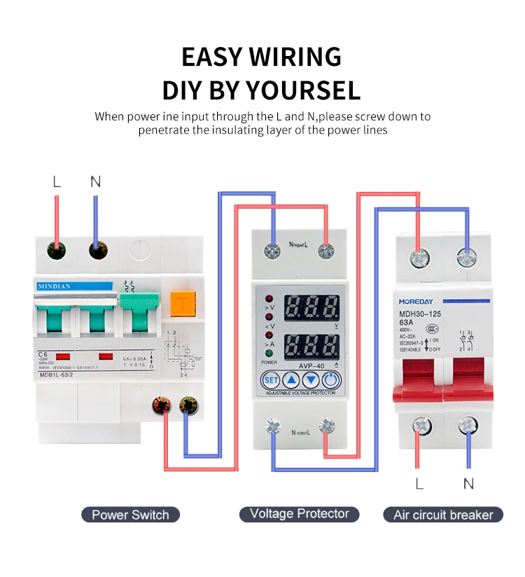 40A 63A 230V Adjustable Digital Current Voltage Protector Electronic Circuit Breaker DIN Rail Protector