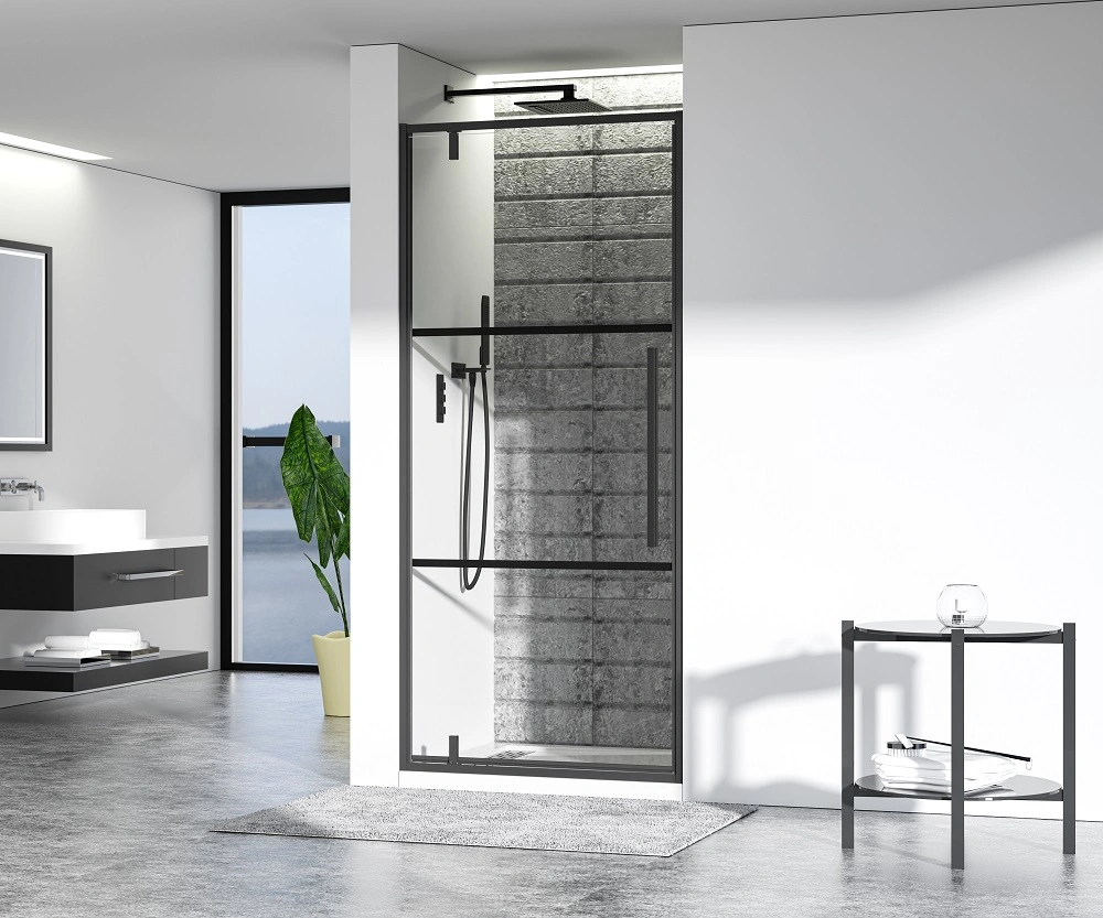 Black Aluminum Framed Pivot Hinged Shower Door Shower Enclosure Black Printing Line safety Glass Manufacture 800X1950 mm