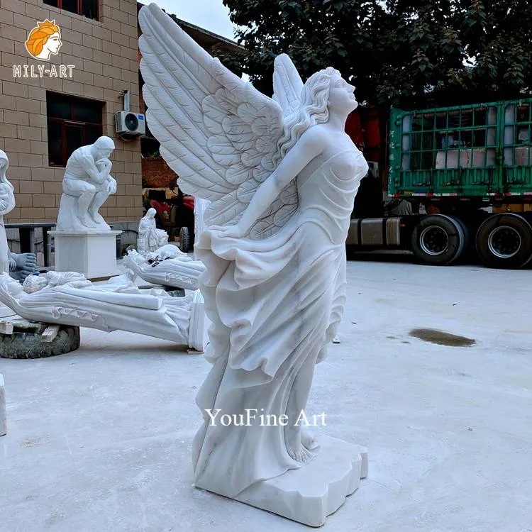 Tamaño de vida tallado a mano paisaje natural Piedra Carving mármol volando En la Escultura de la Chica del viento