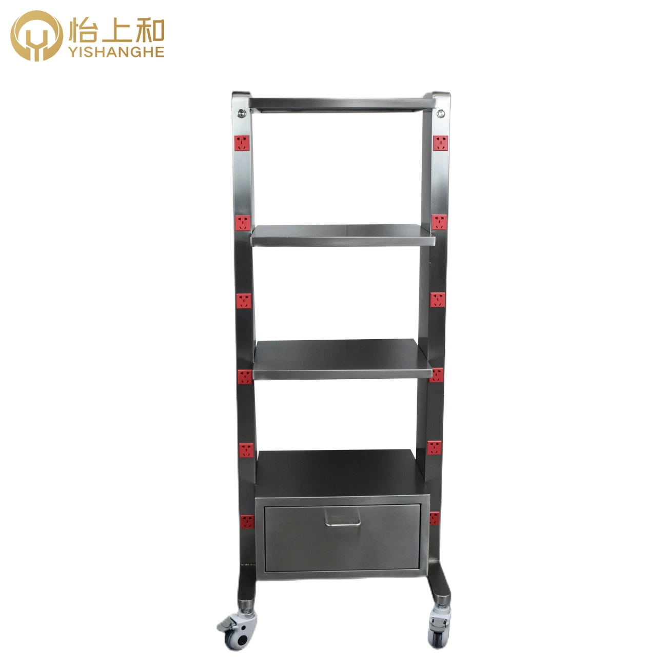 Stainless Steel Hospital Trolleymulti-Layer Animal Medical Carrying Trolley with Sockets Pet Surgical Monitor Cart