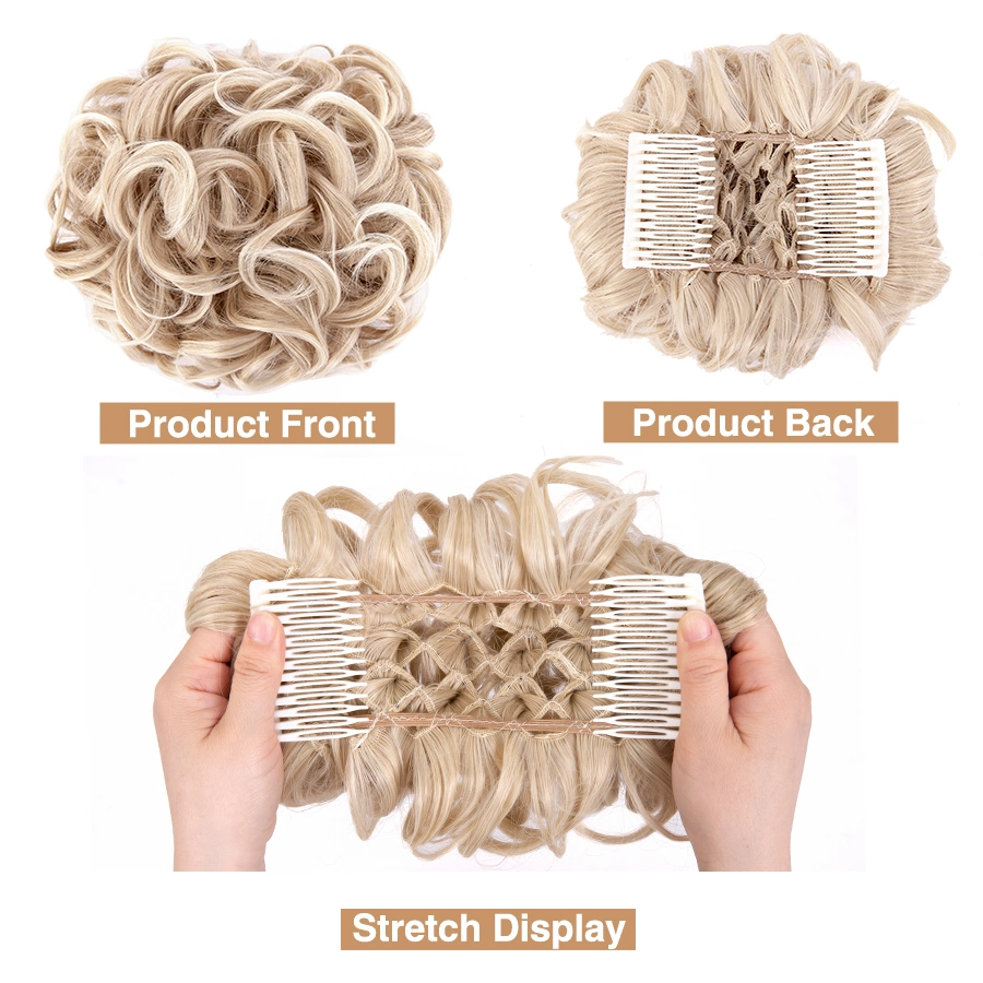 Synthetic Hair Pieces Elastic Chignon Updo Cover Hairpiece Extension Comb Clip in Curly Hair Bun