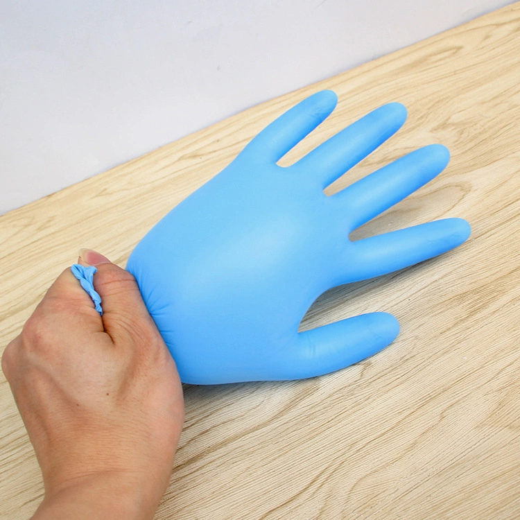 Produit jetable Bleu sans poudre gants épaissis caoutchouc nitrile protection du travail Gant 240 mm (DJ-05)