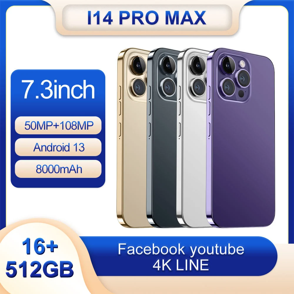 Hot Sale Latest Version I 14 PRO Max Cell Phone 7.3 Inch 7000mAh Battery Original Mobile Phone Multi Language WiFi Bt FM GPS