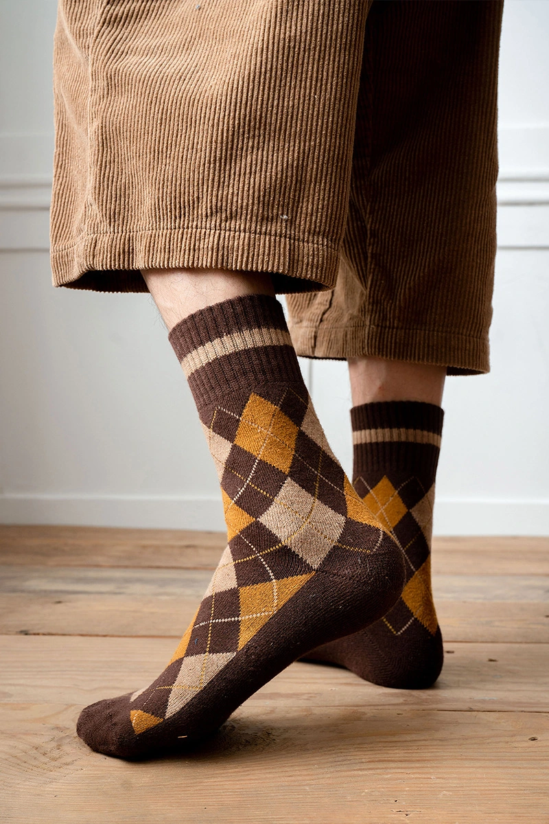 Men's Diamond Lattice Terry Socks, Men's Tube Socks and Velvet Thick Stockings