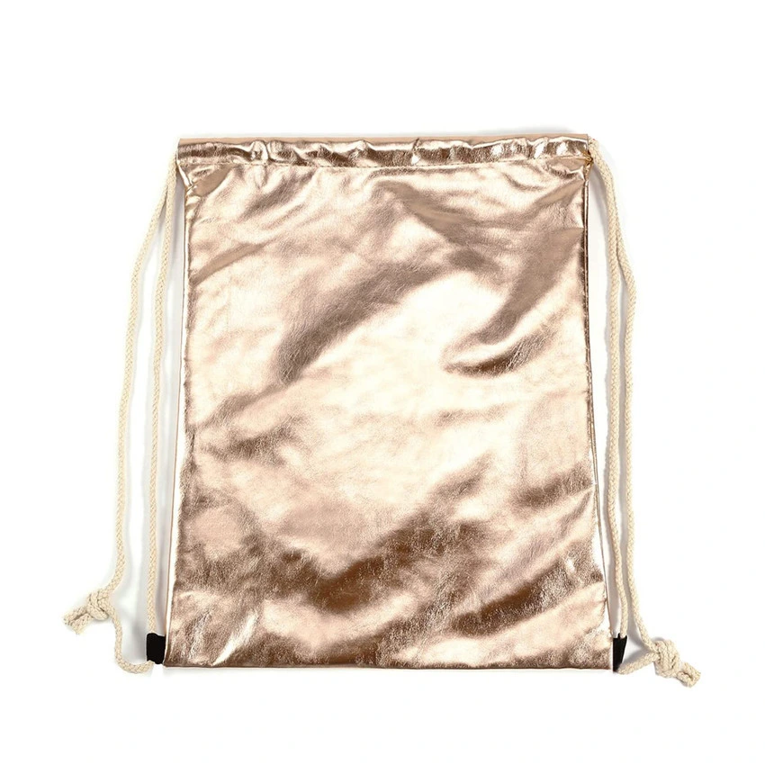 Luxury High quality/High cost performance  Gold Metallic PU Synthetic Leather Drawstring Bags