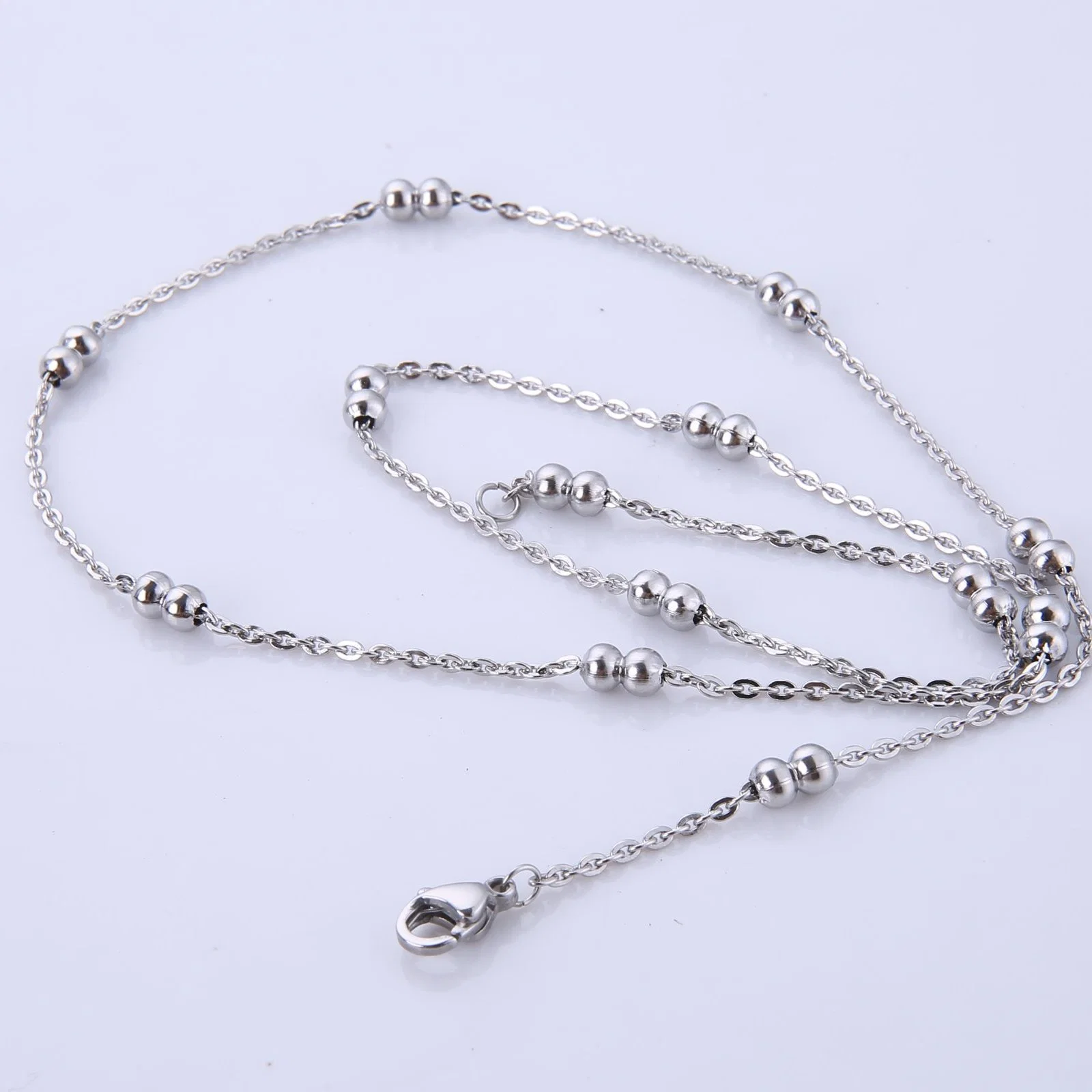 Stainless Steel Necklace Double Beads Cross Link Chains for Woman