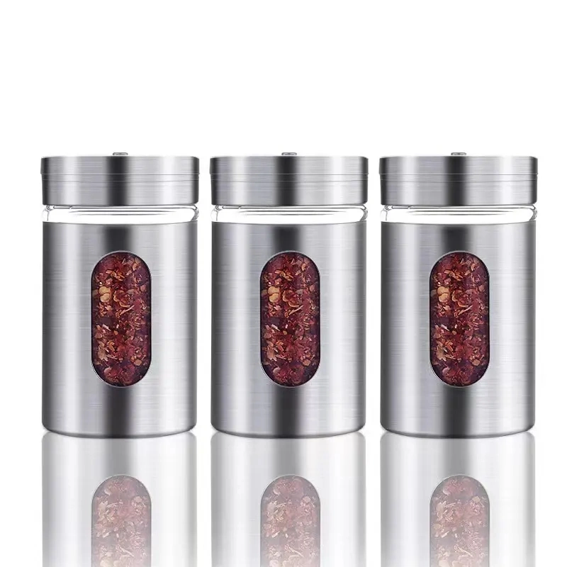 Wholesale Stainless Steel Salt and Pepper Storage Containers Bottle Shaker Glass Spice Jar Set