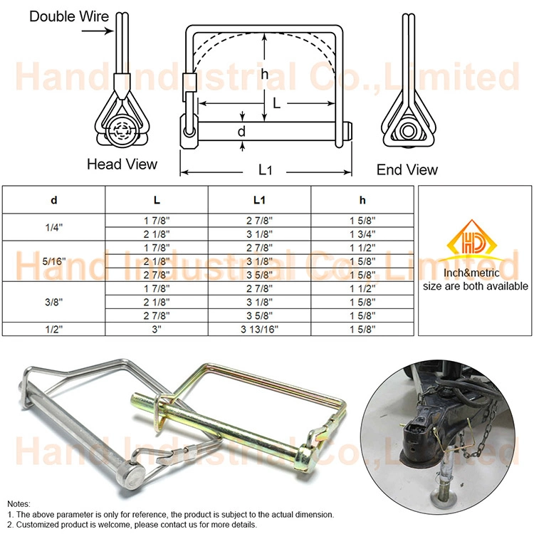 Carbon Steel Zinc Plated Square for Tube D Shape Snapper Tab Hitch Wie Lock Pin