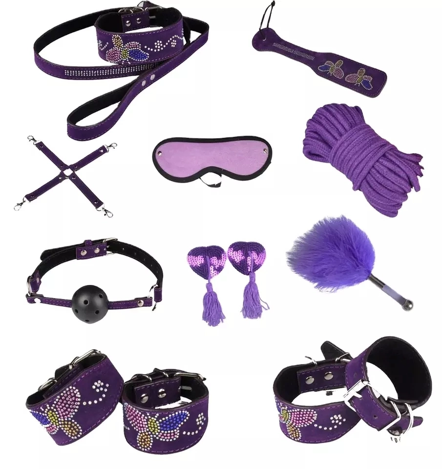 Leather Bdsm Kits Sex Bondage Set Handcuffs Whip Gag Slave Set Exotic Accessories for Sm Games