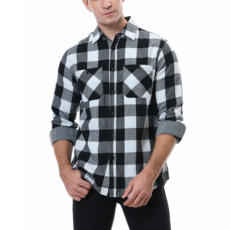 Ganzverkauf Custom Heavy Wool Plaid Langarm Flanell Shirts für Männer