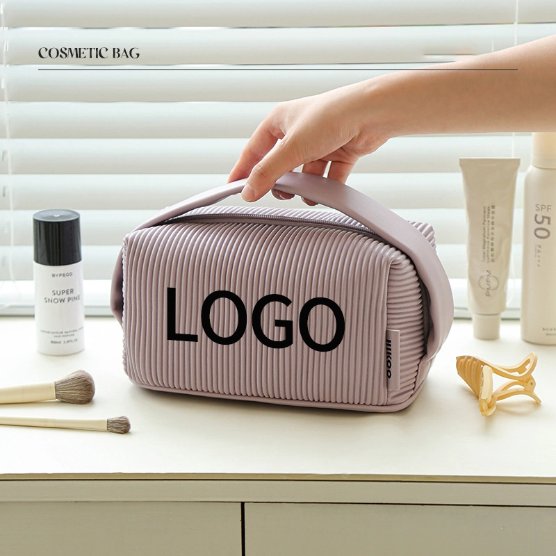 Custom Logo Cosmetic Bag Storage Pouches Toiletry Package Stripes Bubble Yarn Makeup Travel Bags